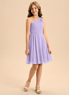 Azazie Charlize Junior A-Line Plisseret Chiffon Mini Junior brudepige Kjole image3