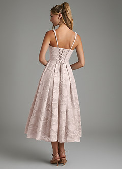 Azazie Isabella Bridesmaid Dresses Blushing Pink A-Line Corset Floral Burnout Dress image7