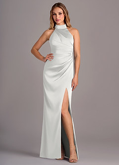 Azazie Jemma Bridesmaid Dresses White Sheath Pleated Stretch Satin Dress image4