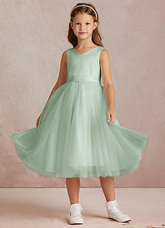 Azazie Marlee vestidos de niña de las flores Vestido de Agave de Satin Mate de Corte En A con Plisado image7