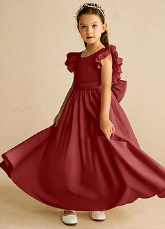 Azazie Piglette Flower Girl Dresses Rust A-Line Bow Matte Satin Dress image2