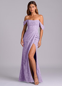 Azazie Johana Bridesmaid Dresses Lilac Mermaid Off the Shoulder Floral Burnout Convertible Dress image4