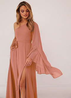 Barbie ♥ Azazie Brautjungfernkleider A-Linie Langarm Chiffon Kleid Mai Tai image5