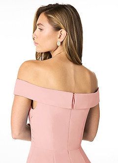 Azazie Lecia Bridesmaid Dresses Rosette Empire Off-The-Shoulder Pleated Chiffon Convertible Dress image7
