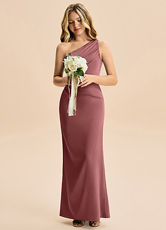 Azazie Akilah Junior Osłona Pofałdowany Satyna elastyczna Długość podłogi Młodsza druhna Sukienka image4