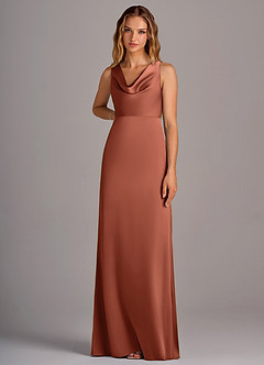 Azazie Wrenlee Bridesmaid Dresses Clay A-Line Stretch Satin Dress image6
