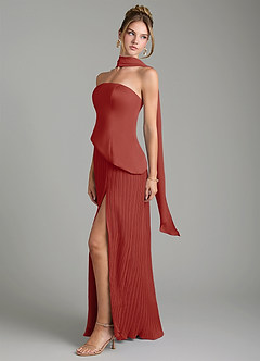 Azazie Tierney Bridesmaid Dresses Terracotta A-Line Strapless Chiffon Convertible Dress image8