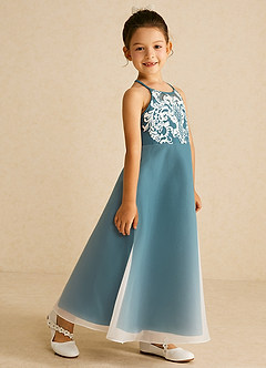 Azazie Ladybug Final Sale Blushing Pink A-Line Lace Organza Dress image3