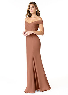 Azazie Lecia Vestidos de damas de honor Vestido de Bronceador de Gasa de Imperio Convertible con Plisado fuera del hombro image4