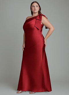 Azazie Yuanna Bridesmaid Dresses Scarlet Mermaid One Shoulder Stretch Satin Dress image12