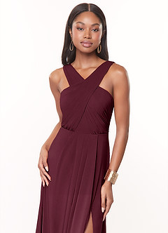 Azazie Brandie Bridesmaid Dresses Cabernet A-Line Pleated Stretch Chiffon Dress image5
