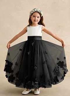 Azazie Vi Flower Girl Dresses Black A-Line Sleeveless Tulle Dress image5