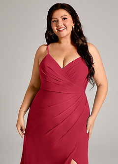 Azazie Maci Bridesmaid Dresses Scarlet Sheath Pleated Chiffon Dress image12