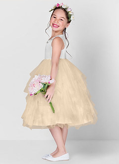 Azazie Redondo Abiti da Ragazza di Fiori Abito Principessa in Tulle Ricamato Champagne image2
