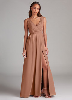 Azazie Tanicia Robes de demoiselle d'honneur Robe Trapèze en Mousseline de soie Plissée Bronze image4