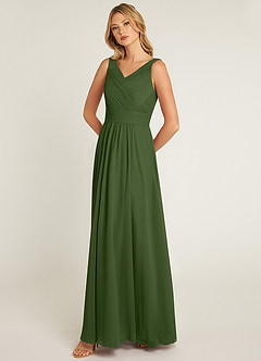 Azazie Pierrette Bridesmaid Dresses Olive A-Line Pleated Chiffon Dress image3