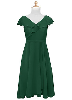 Azazie Posie Vestido de Verde Oscuro de Gasa/ Chiffon de Acampanado con Volante image9