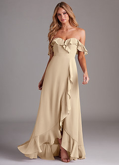 Azazie Lyra Bridesmaid Dresses Champagne A-Line Chiffon Convertible Dress image4