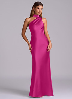 Azazie Seona Robes de demoiselle d'honneur Robe Sirène en Satin extensible Une épaule Fuchsia image7