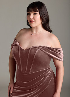 Azazie Jas Bridesmaid Dresses Espresso Sheath Off-The-Shoulder Corset Velvet Convertible Dress image15