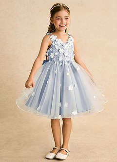 Azazie Junebug vestidos de niña de las flores Vestido de Marfil Hielo de Tul de Princesa con Encaje image5