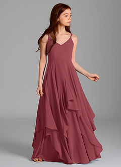 Azazie Karan Junior Abito A-Line in Chiffon Merlot image3