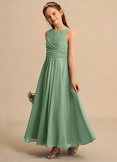 Azazie Ducky Girl Blumenmädchenkleider A-Linie Plissee Chiffon Kleid Matcha image5