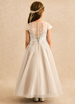 Azazie Dandelion Blumenmädchenkleider Ballkleid Spitze Kleid Alabaster Weiß image5