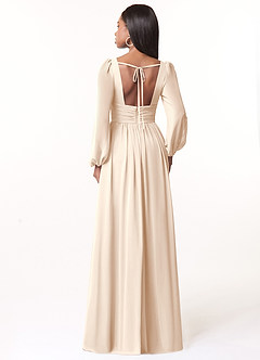 Azazie Norah Brautjungfernkleider A-Linie Lange Ärmel mit V-Ausschnitt Chiffon Kleid Alabaster Weiß image2