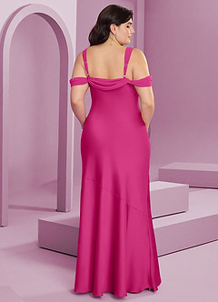 Barbie ♥ Azazie Jurken voor bruidsmeisjes Jurk van Stretch Satijn met Kolom Geplooid Barbie Roze image15