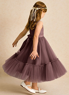 Azazie Miracle Abiti da Ragazza di Fiori Abito A-Line in Raso Opaco Fiocco Espresso image5