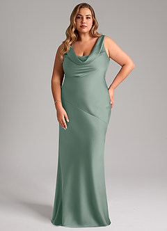 Azazie Rylina Bridesmaid Dresses Silver Sage Mermaid Stretch Satin Dress image7