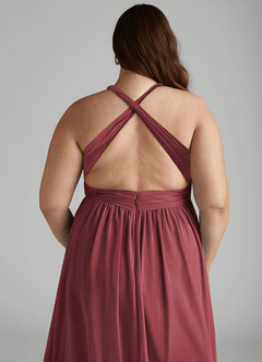 Azazie Ashia Abiti da Damigella Abito A-Line in Chiffon Plissettato Merlot image12