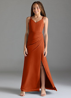 Azazie Leo Junior Burnt Orange Mermaid Pleated Chiffon Dress image1
