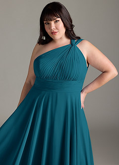 Azazie Charlize Bridesmaid Dresses Ink Blue A-Line One Shoulder Chiffon Dress image12