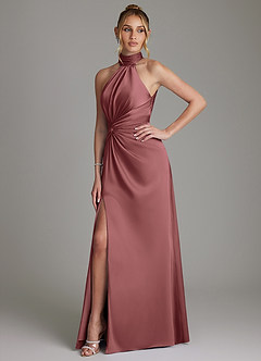 Azazie Gracelynn Robes de demoiselle d'honneur Robe Fourreau en Satin extensible Plissée Améthyste image6