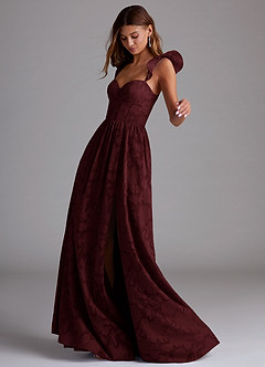 Azazie Denisse Robes de demoiselle d'honneur Robe Trapèze en Blumen-Burnout Rayé Cabernet image2