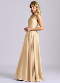Azazie Truce Bridesmaid Dresses Champagne A-Line Stretch Satin Dress image5