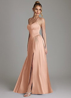 Azazie Francis Bridesmaid Dresses Rose Gold A-Line Corset Stretch Satin Dress image6