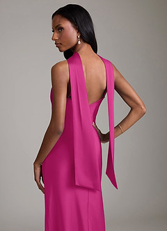 Azazie Cassiana Bridesmaid Dresses Fuchsia Mermaid Pleated Stretch Satin Dress image4