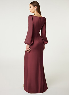 Azazie Mel Brautjungfernkleider Etui Langarm Stretch-Satin Kleid Merlot image2