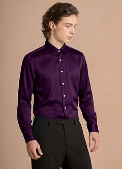 front Julian Grape Stretch Satin Dress Shirt