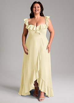 Azazie Lyra Bridesmaid Dresses Lemon Sorbet A-Line Chiffon Convertible Dress image15