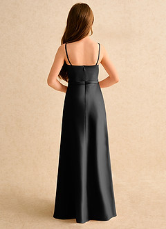 Azazie Fishie Girls Formal Abiti da Ragazza di Fiori Abito A-Line in Raso Opaco Nero image7