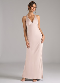 Azazie Tianna Bridesmaid Dresses Blushing Pink A-Line Stretch Satin Dress image4