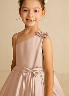 Azazie Lollipop Flower Girl Dresses English Rose A-Line One Shoulder Matte Satin Dress image4