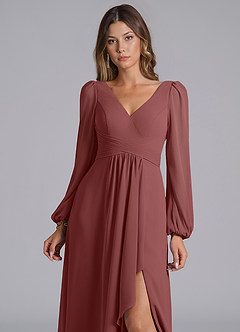 Azazie Omari Bridesmaid Dresses Amethyst A-Line Long Sleeve Chiffon Dress image7