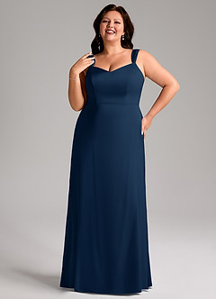 Azazie Denice Bridesmaid Dresses Dark Navy Sheath Pleated Stretch Satin Dress image10
