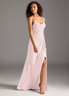 Azazie Deandra Bridesmaid Dresses Blushing Pink Mermaid Pleated Chiffon Dress image4