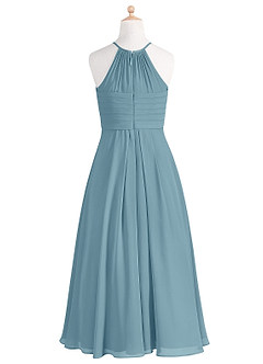 Azazie Ginger Junior Moody Blue A-Line Pleated Chiffon Dress image8